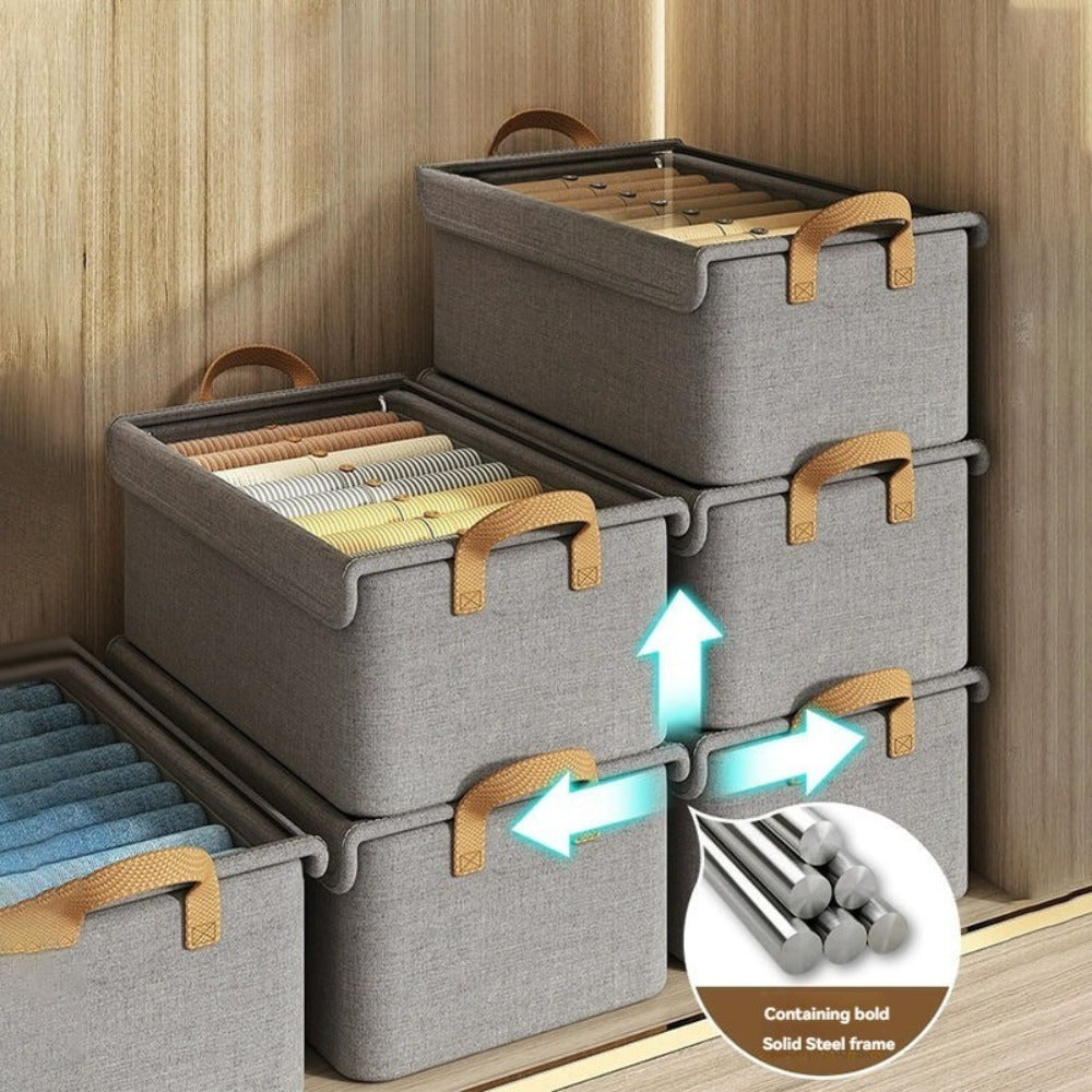 Foldable Storage Box for Clothes & Pants – Collapsible Wardrobe Organizer Basket for Dormitory, Closet & Under-Bed Storage | Space-Saving Folding Bin in Gray, Denim Blue & Beige