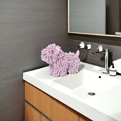 Puppy-Shaped Hanging Hand Towel in Pink or Blue Checkout Options for Kitchen or Bathroom Display