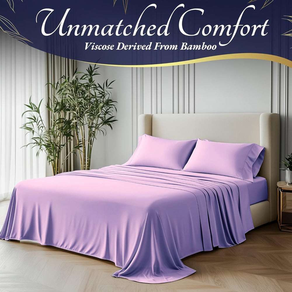 Viscose-from-Bamboo Four-Piece Sheet Set with Deep-Pocket Fitted Sheet, Twin to King Sizes and 12 Colors