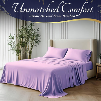 Viscose-from-Bamboo Four-Piece Sheet Set with Deep-Pocket Fitted Sheet, Twin to King Sizes and 12 Colors