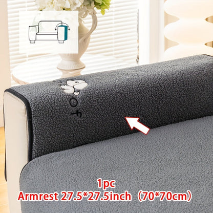 Sofa Cover Embroidered Plush-Texture Panels for Single to 4 Seats, Backrest, Armrest or Pillowcase
