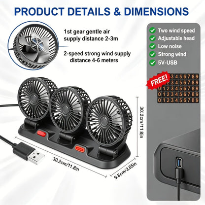 USB 3-Head Desk Fan Quiet Operation Adjustable Speed Powerful Efficient Cooling for Home Office Bedroom Computer Power Bank Compatible Black
