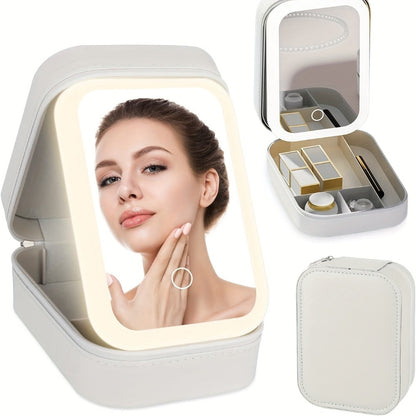 Lighted Makeup Case with LED Mirror & Cosmetic Organizer - 1200mAh Rechargeable USB Travel, for Makeup, Travel and Everyday Vanity Use