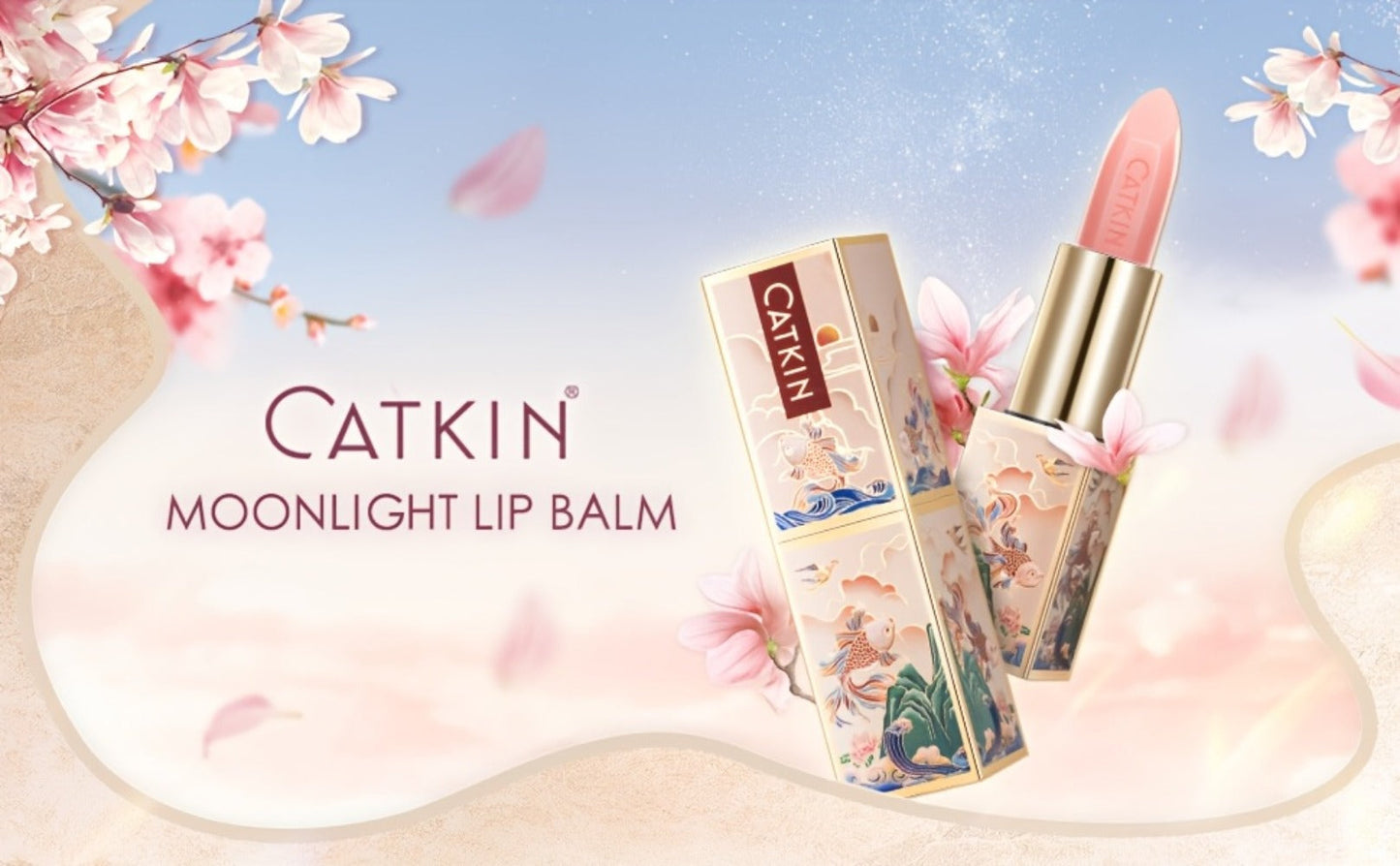 Lip Balm CATKIN Tinted Stick with Five Named Shade Options, Glossy Finish and Floral Packaging