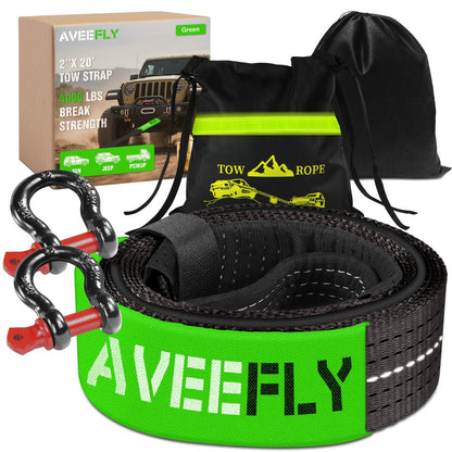 Recovery Tow Strap 4-in-1 Kit 4000-6000 LBS - Off-Road Emergency Strap with D-Ring Shackles, Safety Flag & Storage Bag for Truck, Jeep, ATV, UTV