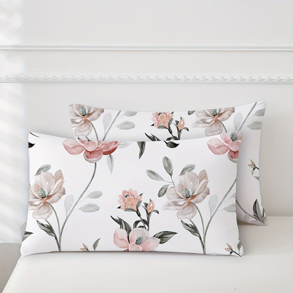 Bed Sheets, Floral Polyester Set with 12-Inch Fitted Pocket, Twin-to-King Sizes and White, Pink or Green Patterns