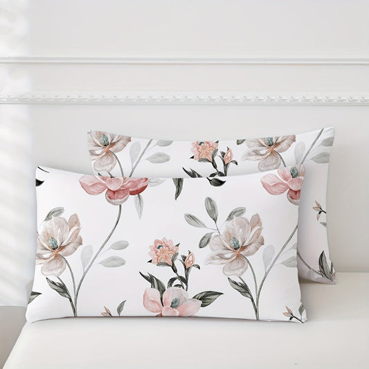 Bed Sheets Set 4pcs Deep Pocket Fitted Sheet & Pillow Cases | Soft Floral Bedding Twin Full Queen King – White Pink Green