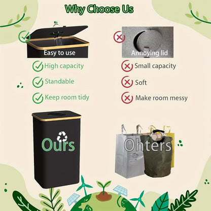 Collapsible 100L Recycling Bin with Lid and Removable Inner Bag in Black or Dark Gray for Home Sorting