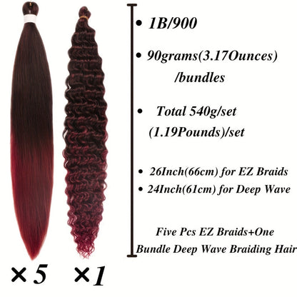 Six-Pack Braiding Hair with Deep-Curly Ends in Seven Pictured 26- or 32-Inch Color Options