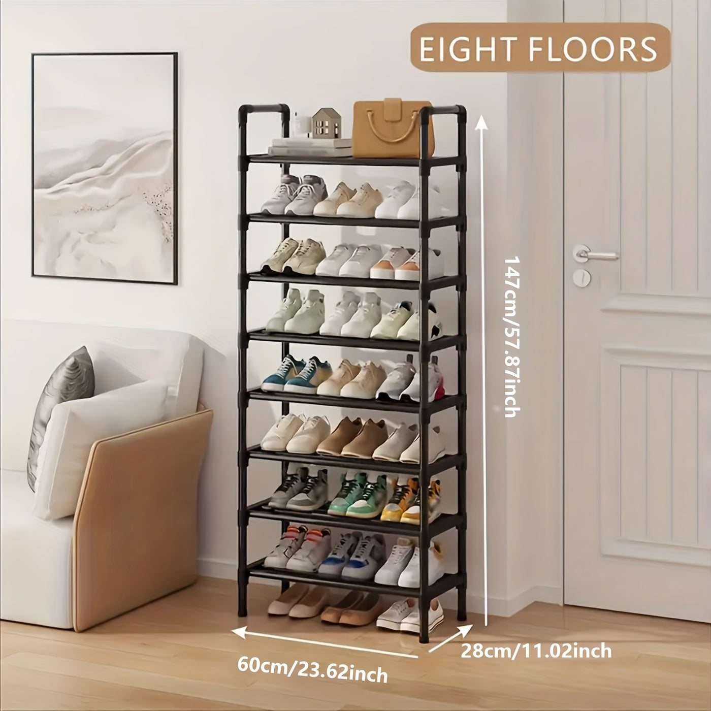 Black Multi-Tier Shoe Rack in 3 to 8-Tier Options, 23.62 Inch Wide for Entryways and Closets