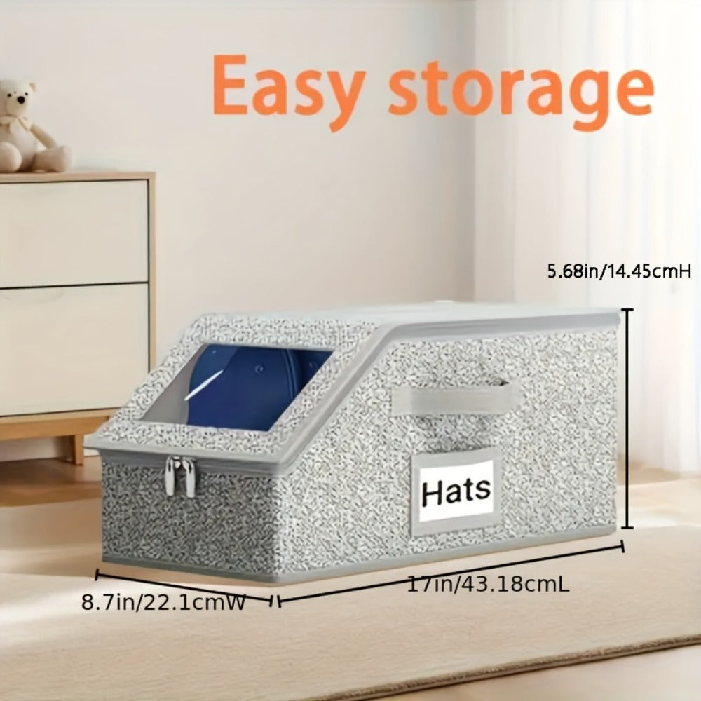 Baseball Cap Storage Box 2 Pack – Foldable Stackable Zippered Hat Organizer, Large Capacity Dustproof Closet Storage for Caps, Hats & Clothes, Durable Fabric