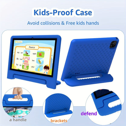 Kids Tablet 10 Inch Android 13 2GB RAM 64GB Storage 512GB Expandable WiFi Dual Camera Preloaded Educational Apps Parental Controls Shockproof Case for Boys Girls Blue Red