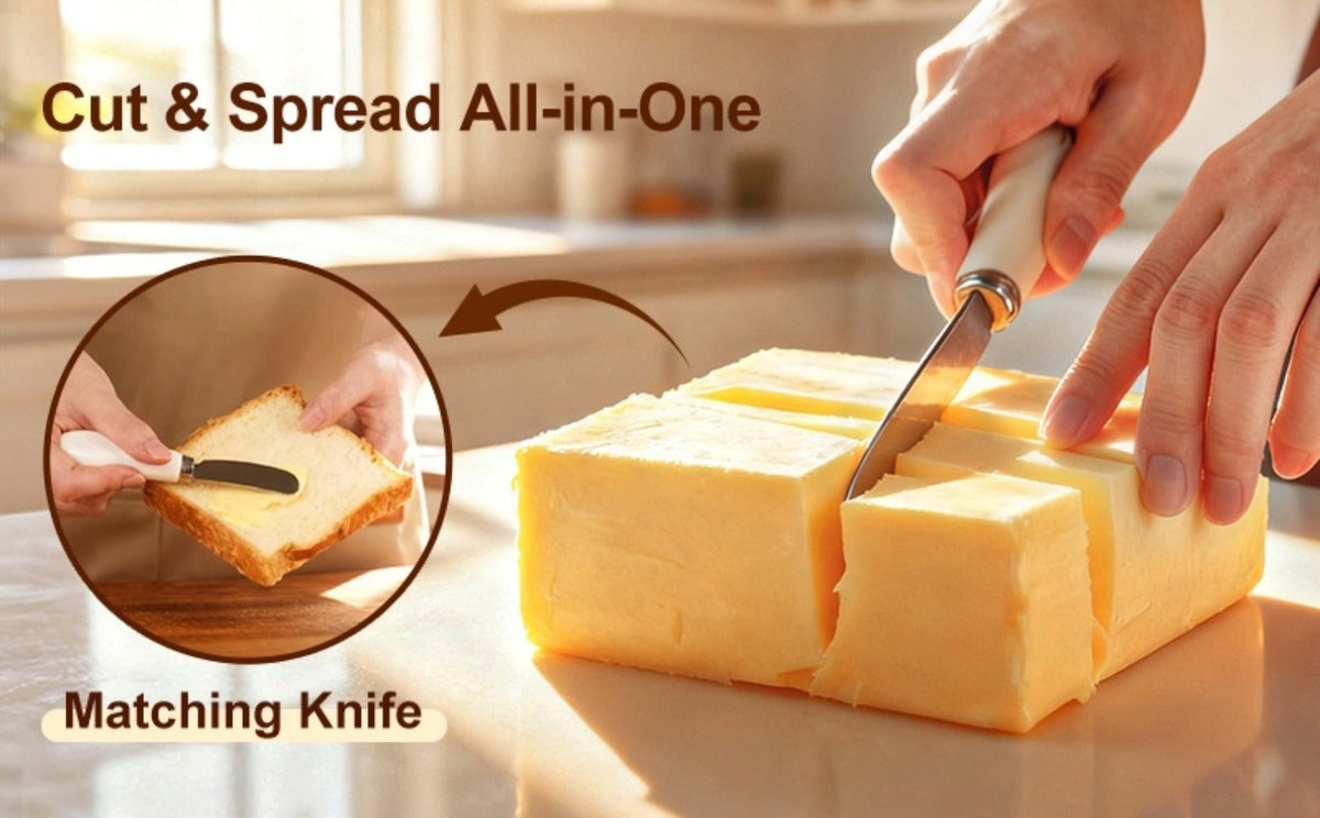 Ceramic Butter Dish with Lid and Knife, Large Countertop Butter Keeper, Airtight Seal, Easy-Clean Design