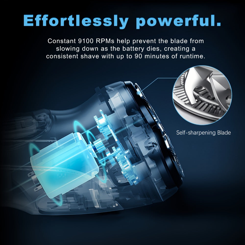Three-Head Rotary Electric Shaver with Pop-Up Trimmer in Gunmetal or Blue Fade, ABS and Stainless Steel