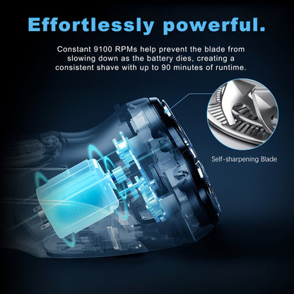 Three-Head Rotary Electric Shaver with Pop-Up Trimmer in Gunmetal or Blue Fade, ABS and Stainless Steel