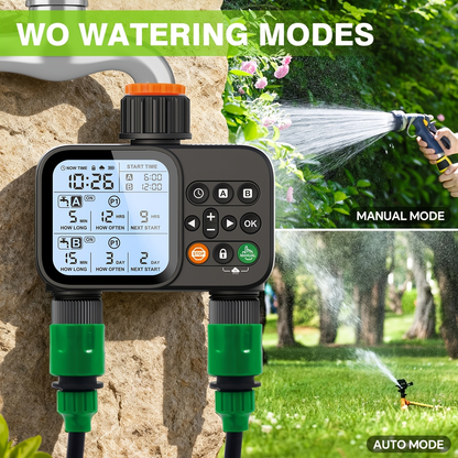 Automatic Drip Irrigation Timer Smart Garden Watering Controller 2-Zone