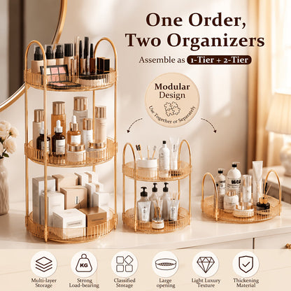 Rotating Multi-Level Makeup Organizer with Detachable Trays and 12 Exact Color-and-Layer Options