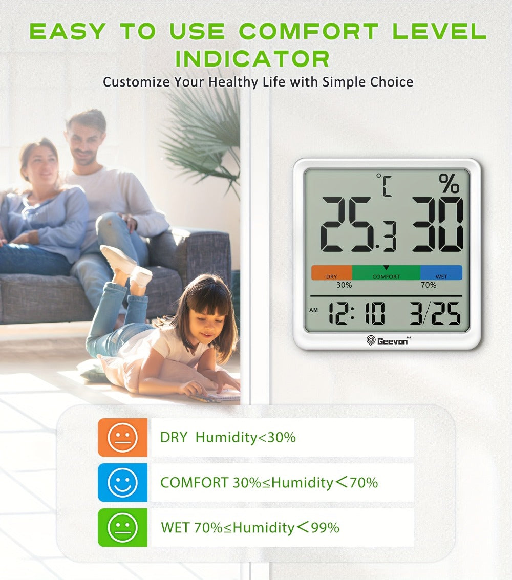 Digital Indoor Thermometer Hygrometer with Clock and Calendar in Exact Black or White Checkout Options