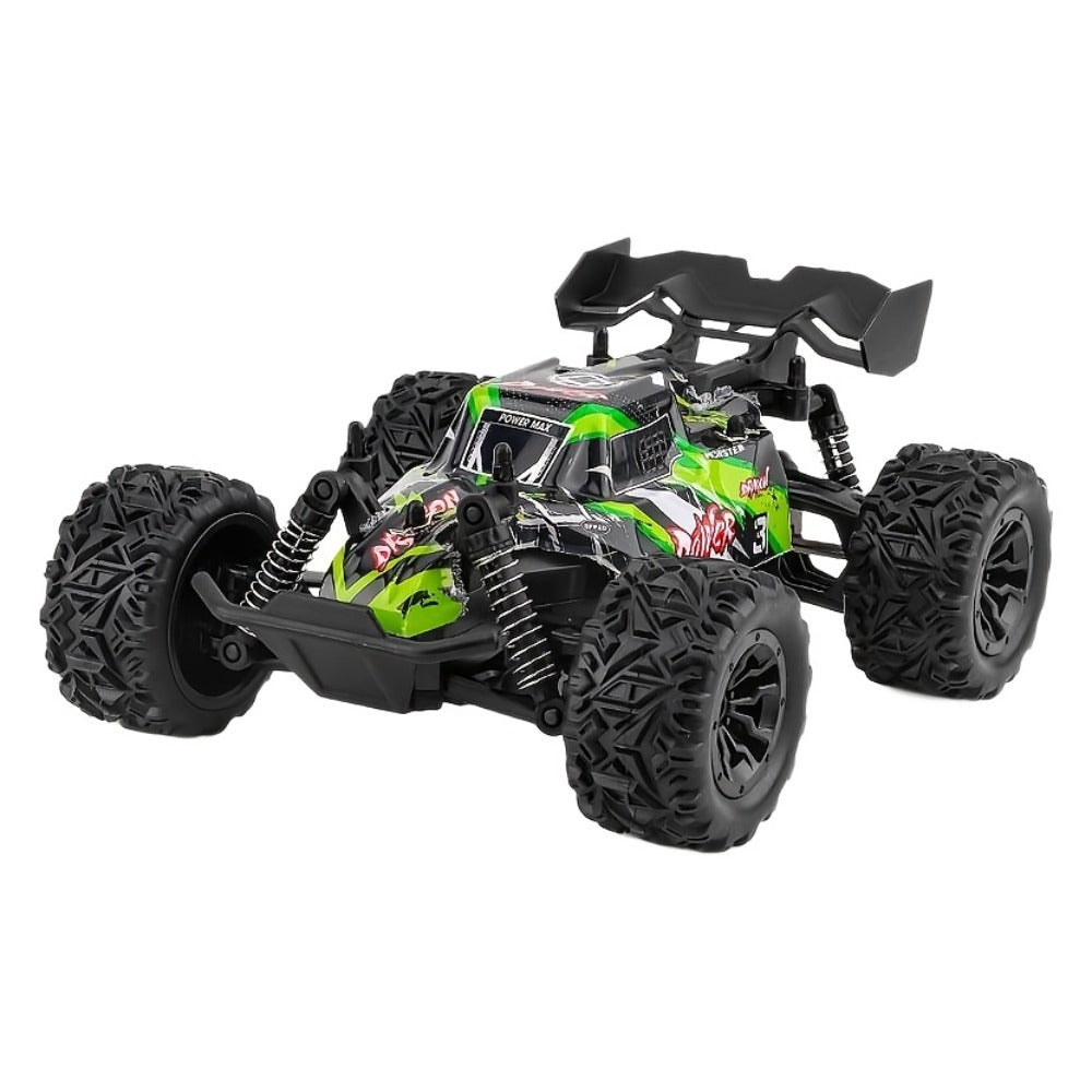RC Monster Truck 4WD Green Off-Road Style Vehicle with LED Details, 2.4G Remote Controller and Treaded Tires