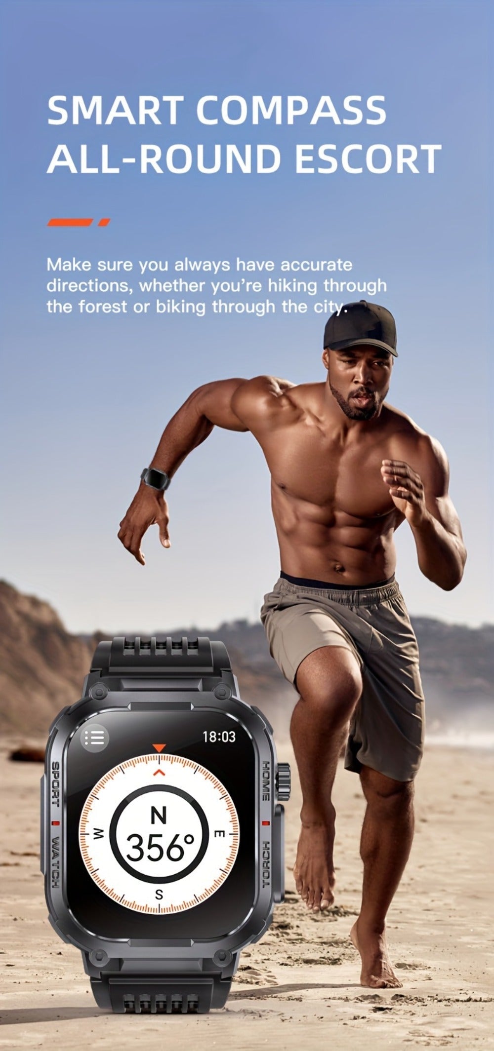 Smartwatch for Men 2.02 Inch with LED Flashlight, Wireless Calling and Activity Tracking for Outdoor Use