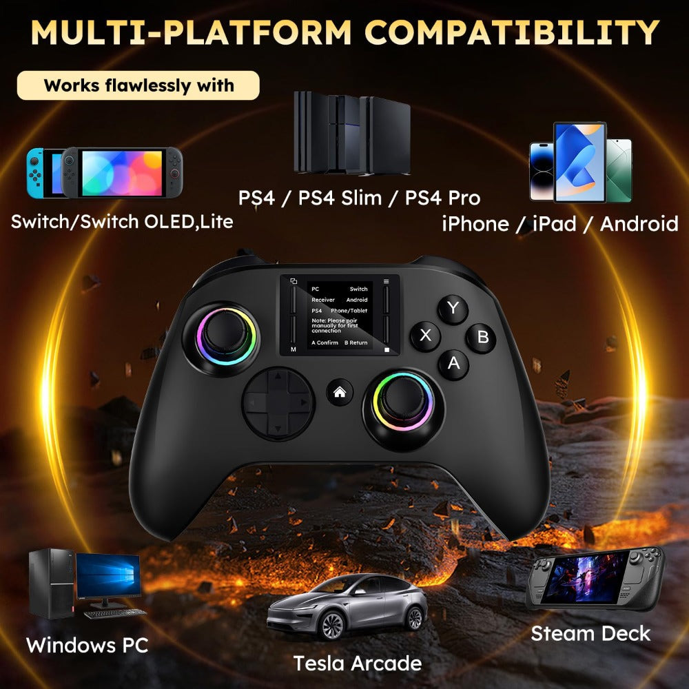 Wireless Gaming Controller Touchscreen PC PS4 Switch Android iOS - 4 Programmable Buttons Rapid Fire 6-Axis Gyroscope Dual Vibration RGB Lighting Bluetooth Gamepad for All Platforms