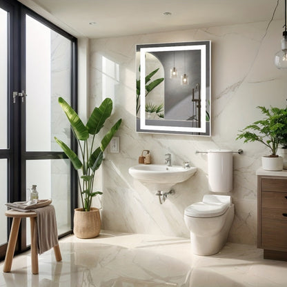 LED Bathroom Mirror with Anti-Fog – Dimmable Vanity Mirror, 3 Color Lighting Modes, Dual Light Source, Wall Mounted Horizontal or Vertical, Tempered Glass, Multiple Sizes