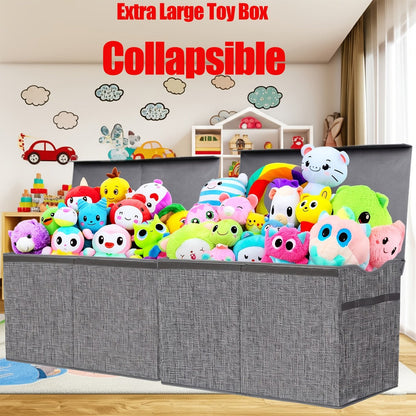 Collapsible Toy Storage Box with Lid, Side Handles and Two- or Four-Grid Divider Options for Playrooms