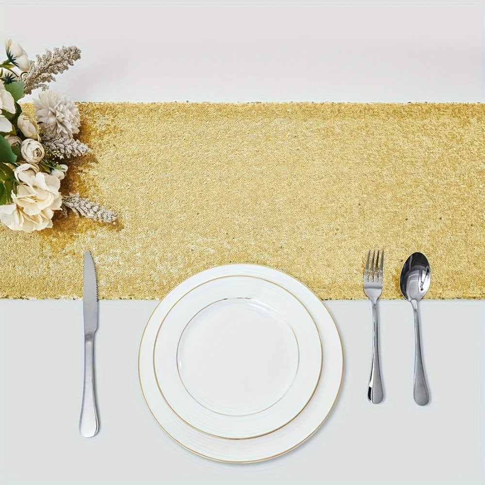 Golden Sequin Table Runner 12 Pack – Glitter Shimmer Table Runners for Wedding, Birthday, Party, Dinner, Holiday & Event Decor