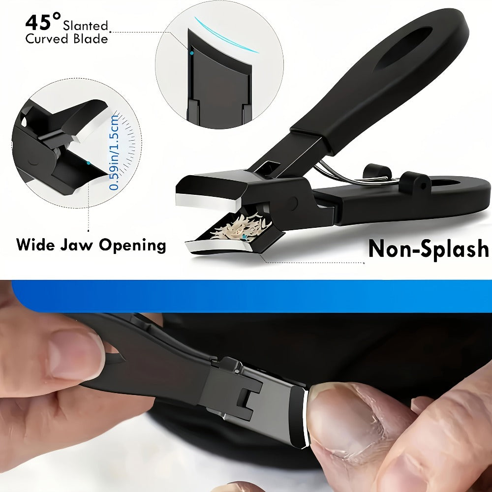 Wide-Jaw Nail Clipper Set, Five-Piece Black-Handle Kit with Straight, Concave and 45-Degree Slanted Tools