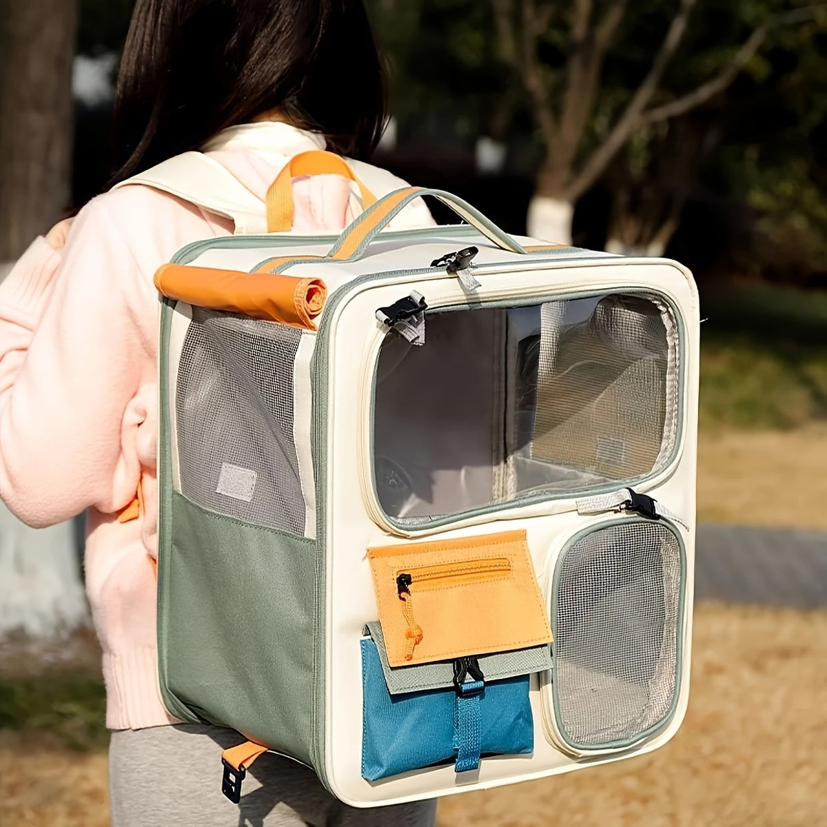 Structured Pet Carrier Backpack with Large Viewing Window, Mesh Panels and Two Front Storage Pockets