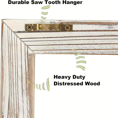 Distressed Wood Window Frame Wall Decor, Two-Piece Set in Rectangular or Arched Styles without Glass