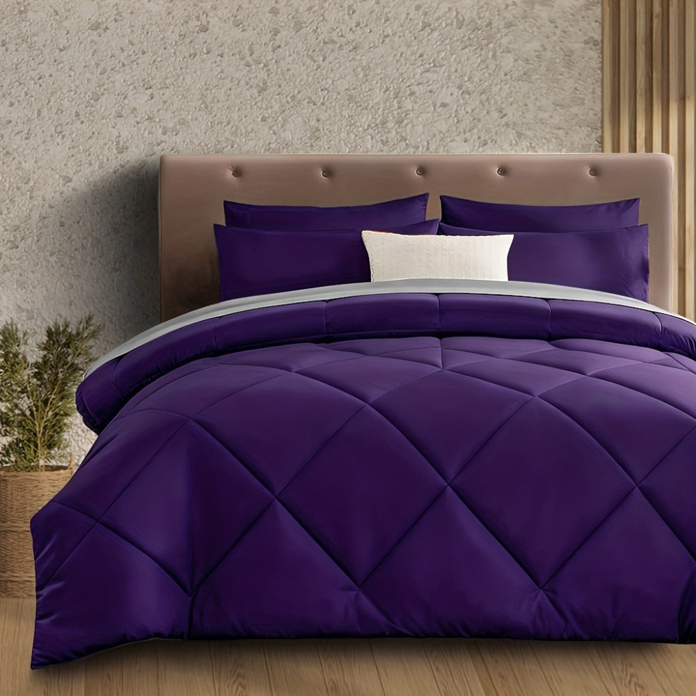 Diamond-Grid Microfiber Comforter Set with Pillowcases, 14 Color or Code Options and Twin, Queen or King Sizes