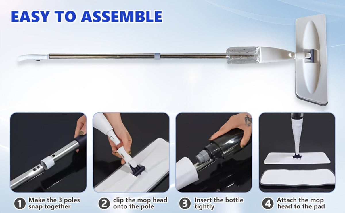 Spray Mop with 3 Microfiber Carbon Fiber Pads Water Spraying Flat Mop Wet Dry Dual Use Floor for Entryways, Bedrooms and Living Spaces
