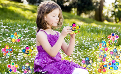 Thirty-Two-Piece Bubble Pop Fidget Spinner Assortment with Colorful Mixed Flower and Round Shapes