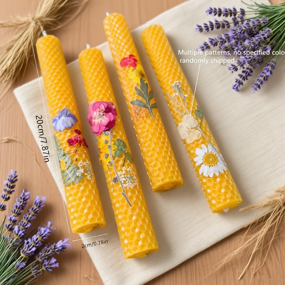 Floral Cone Candle Holders Set of 4 – 10-Inch Decorative Beeswax Taper Candles for Holiday Parties, Valentine's Day & Mother's Day Gifting