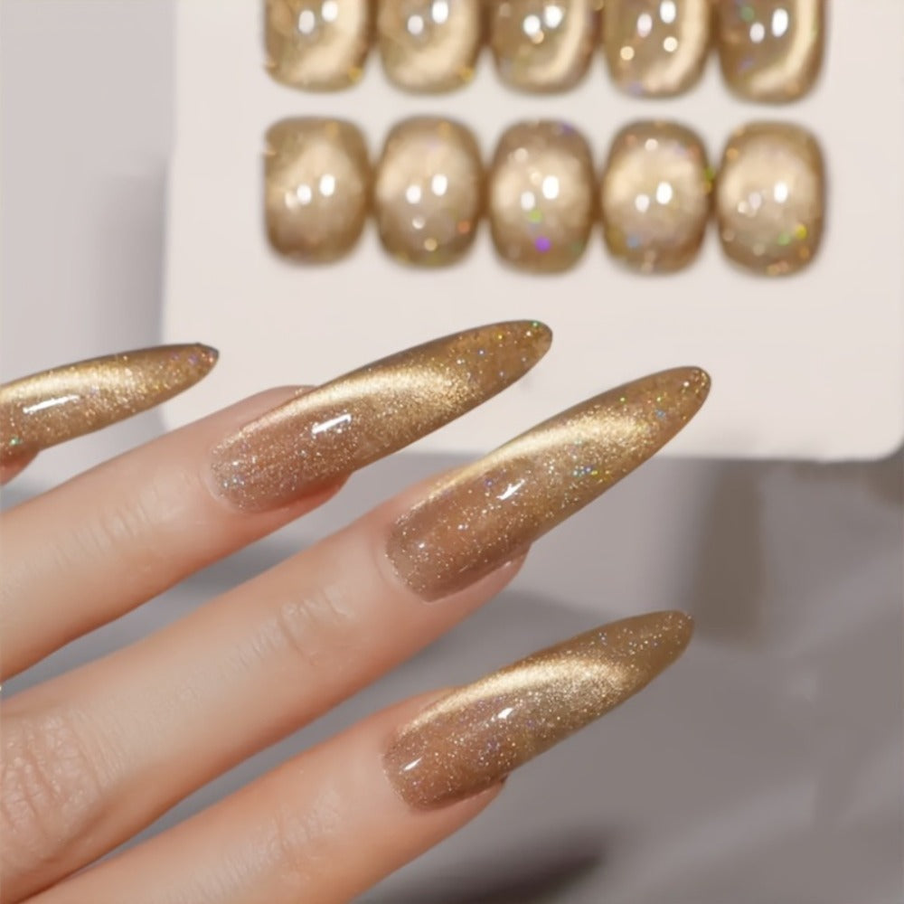 10ml Golden Glitter Cat Eye Gel Polish with Magnetic Color Effect and UV/LED Lamp Curing Label