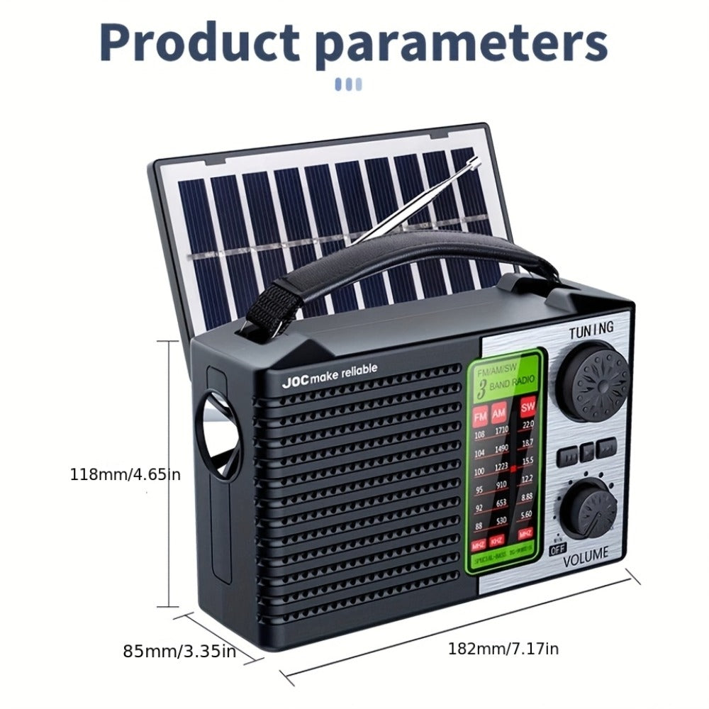 Emergency Solar Hand Crank Radio 5-in-1 with Dual Speaker, FM AM SW VHF, MP3 USB TF Card Player, 180° Foldable Solar Panel