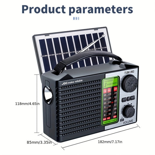 Emergency Solar Hand Crank Radio 5-in-1 with Dual Speaker, FM AM SW VHF, MP3 USB TF Card Player, 180° Foldable Solar Panel, LED Flashlight, Portable for Camping Power Outages Survival