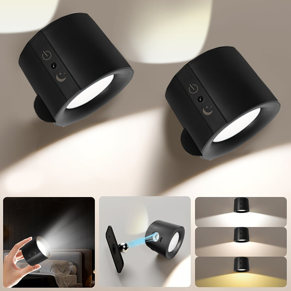 Magnetic LED Wall Sconce with 360-Degree Rotation, Three Color Temperatures and One or Two-Light Options