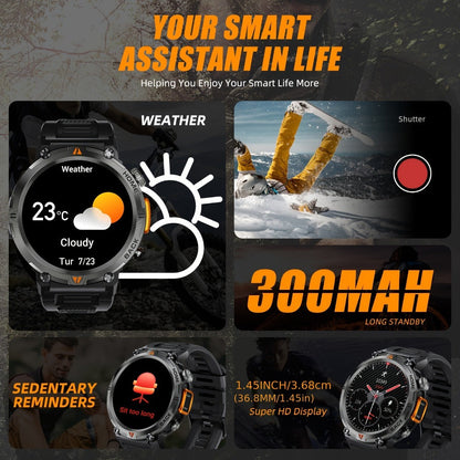 Smartwatch for Men 1.45 Inch Tactical Watch with LED Lighting and Bluetooth 5.2 Calling in Two Strap Styles