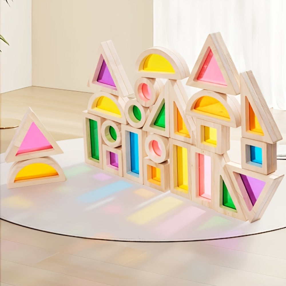 Translucent Acrylic Building Blocks for Kids – Colorful Geometric Construction Toy Set, Sensory Light Table Play, STEM Educational Toy for Toddlers, Birthday Holiday Gift for Boys & Girls Ages 3+