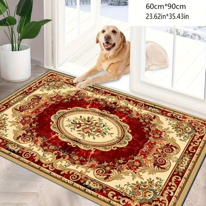 Area Rug Red Imitation Cashmere Medallion Design in Four Machine-Washable Room Size Choices