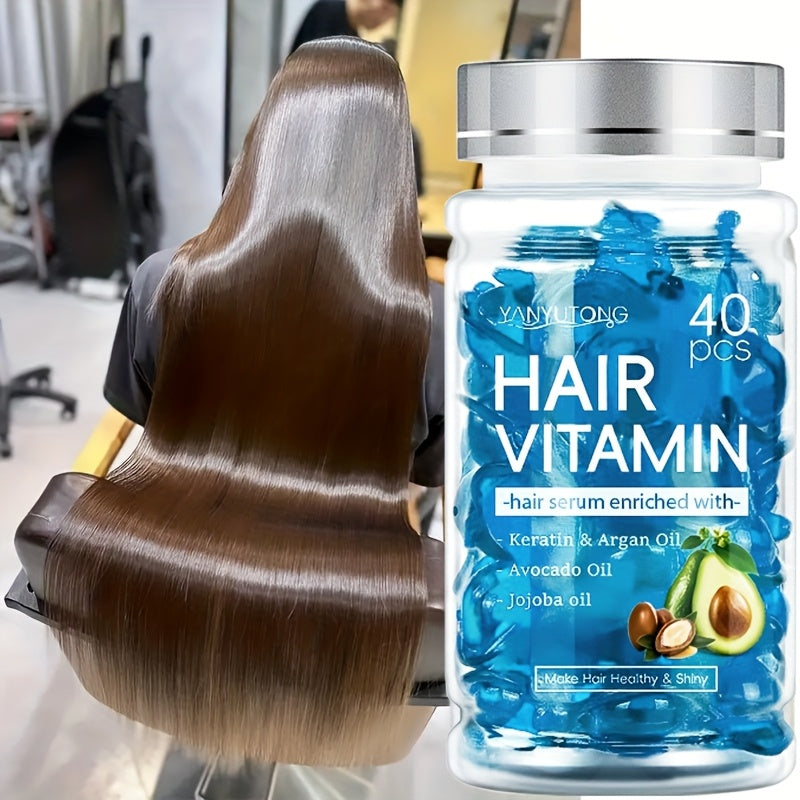 Hair Oil Capsules 40pcs — Keratin Hair Vitamin Essence with Moroccan Argan Oil, Avocado Oil & Jojoba Oil | No-Rinse Deep Nourishing & Smoothing Treatment for Frizz Control & Shine | All Hair Types