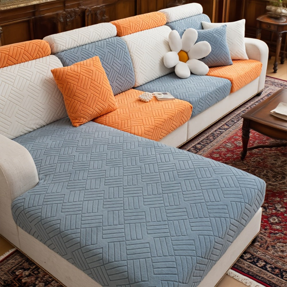 Sofa Cover, Deep Gray Stretch Seat and Chaise Slipcover with Elastic-Band Edge in Six Size Options