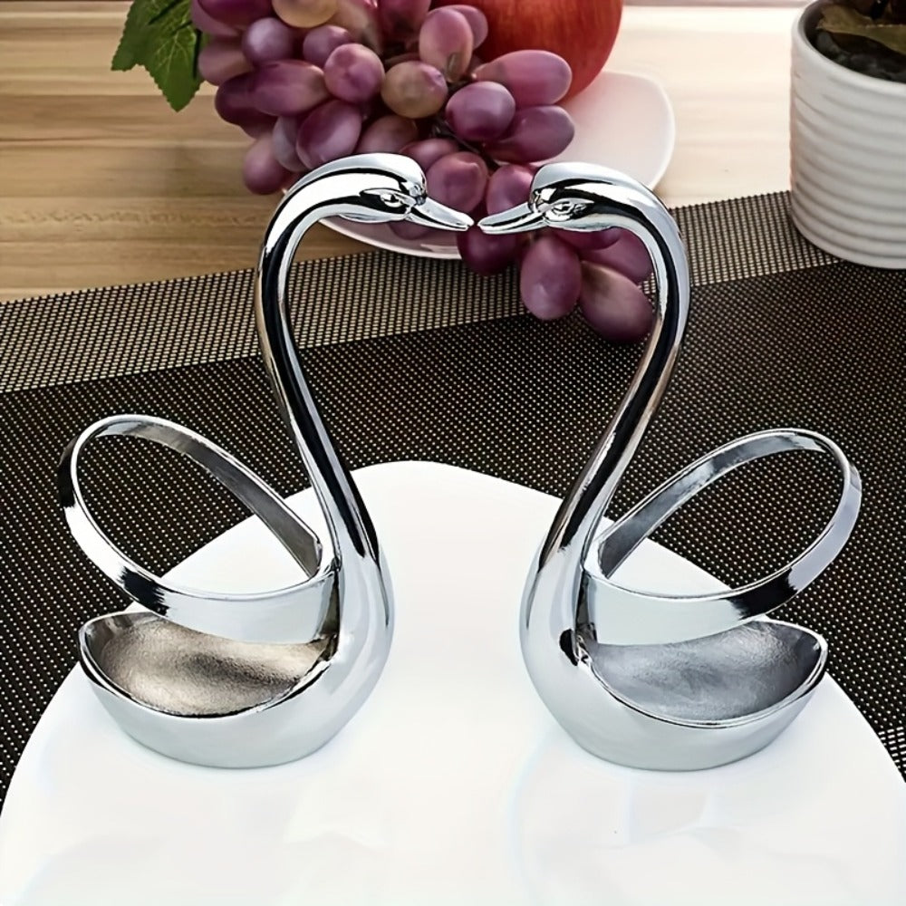 Stainless Steel Swan-Shaped Cutlery Rack and Decorative Plate Holder for Dining Tables and Parties