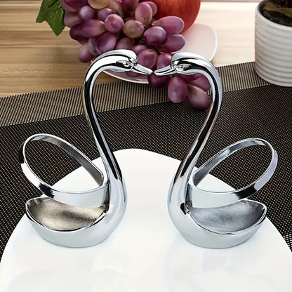 Stainless Steel Swan-Shaped Cutlery Rack and Decorative Plate Holder for Dining Tables and Parties