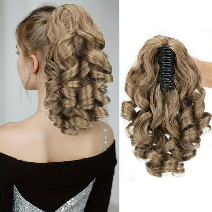 Hair Extensions Curly-Wave 14-Inch Synthetic Ponytail with Claw Clip and Four Color Style Options