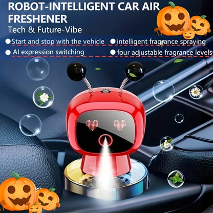 Car Air Freshener Auto Spray Robot Design USB Rechargeable – AI Expression Display, 4-Level Fragrance Control, Vent Clip Diffuser | 4 Colors & Scents | Gift for Car Lovers Men Women