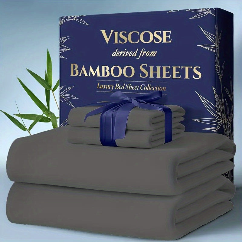 Bed Sheet Set 6-Piece Bamboo Fabric with 40–44 cm Pocket, Double-Stitched Edges and Seven Colors