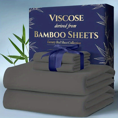Bed Sheet Set 6-Piece Bamboo Fabric with 40–44 cm Pocket, Double-Stitched Edges and Seven Colors